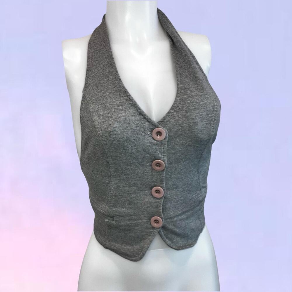 Vintage 90s y2k grey jersey vest waistcoat